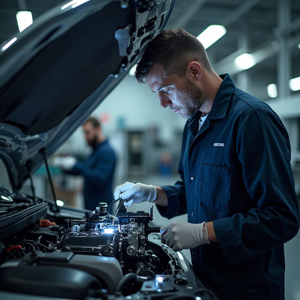 Mecánico revisando coche